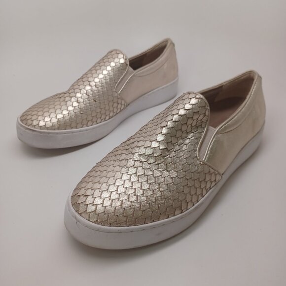 Vionic Leather Sneakers Gold Snakeskin Print Midi Slip On Comfort Shoes Womens 8 - Picture 7 of 13